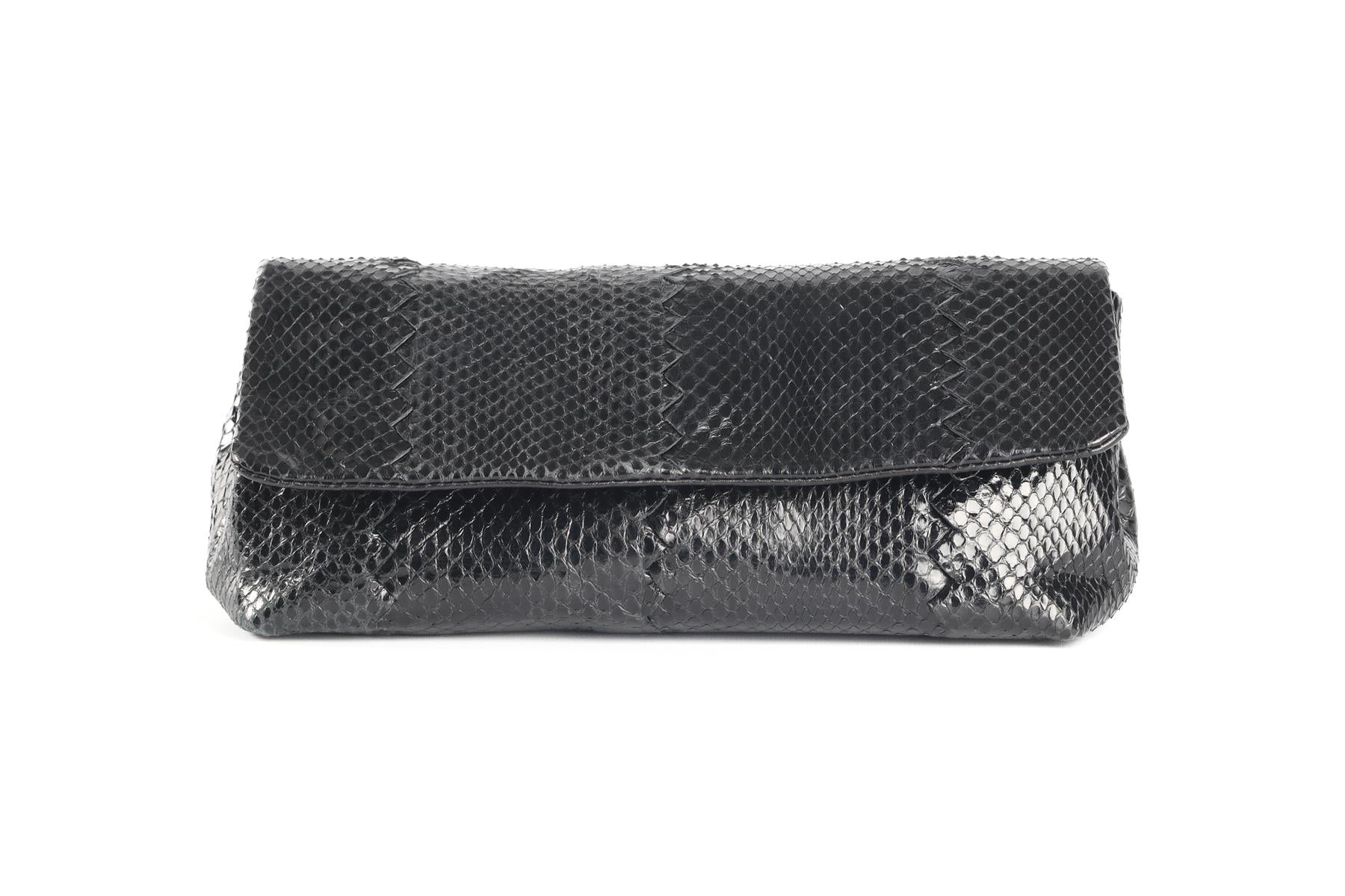 BOTTEGA VENETA BLACK AYER SNAKESKIN CLUTCH