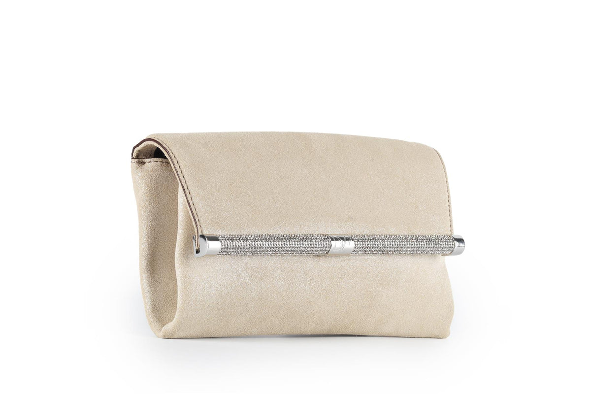 DIANE VON FURSTENBERG BEIGE CRYSTAL AND SUEDE CLUTCH