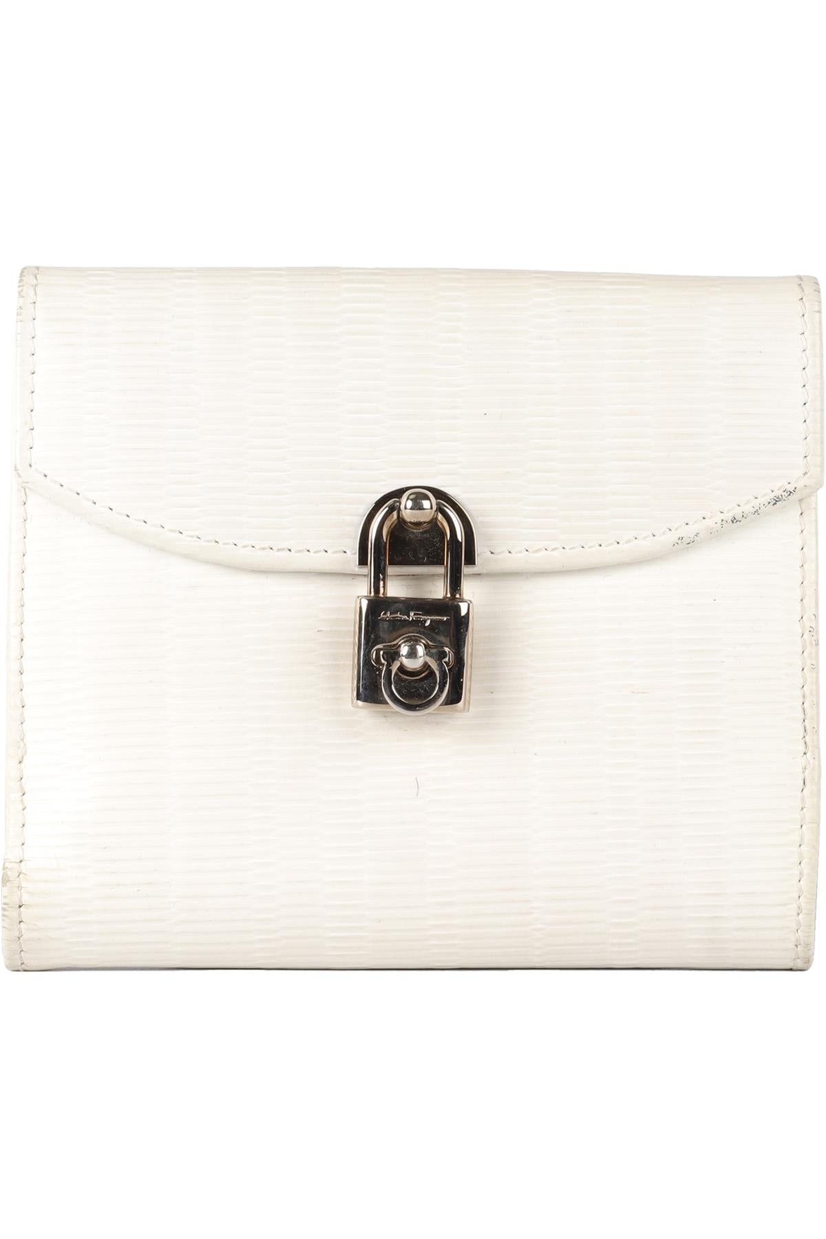 SALVATORE FERAGAMO WHITE LEATHER PURSE
