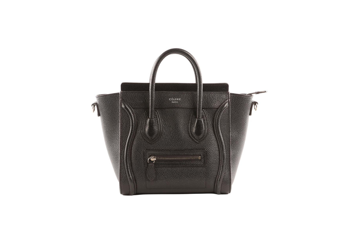 CELINE BLACK LUGGAGE NANO LEATHER TOTE BAG