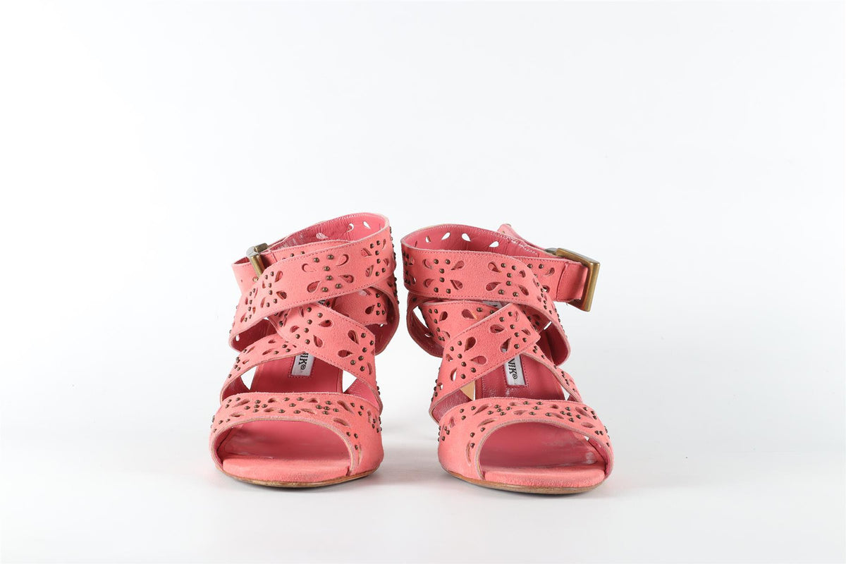 MANOLO BLAHNIK PINK SUEDE SANDALS EU 40.5 UK 7.5 US 10.5