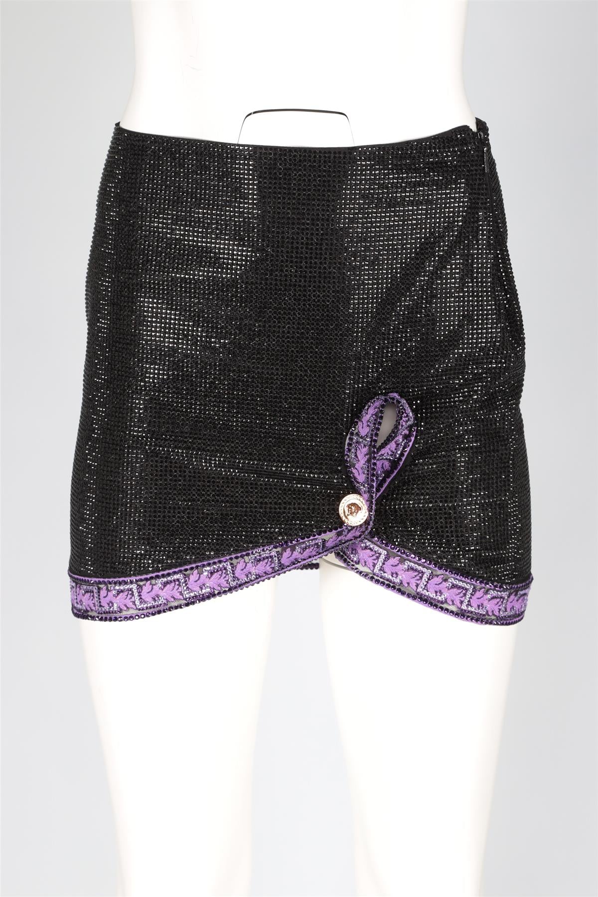 VERSACE BLACK CRYSTAL MINI SKIRT IT 36 UK 4