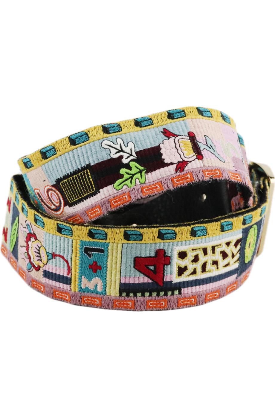 VALENTINO GARAVANI EMBROIDERED CANVAS AND LEATHER BAG STRAP