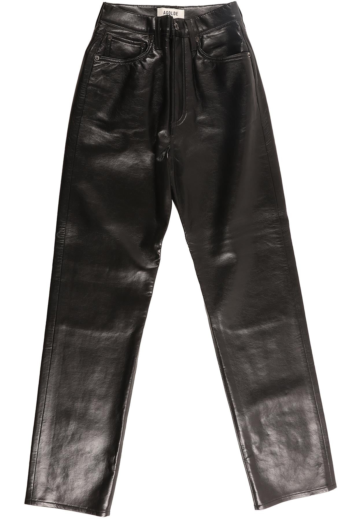 AGOLDE BLACK FAUX LEATHER STRAIGHT LEG PANTS W24