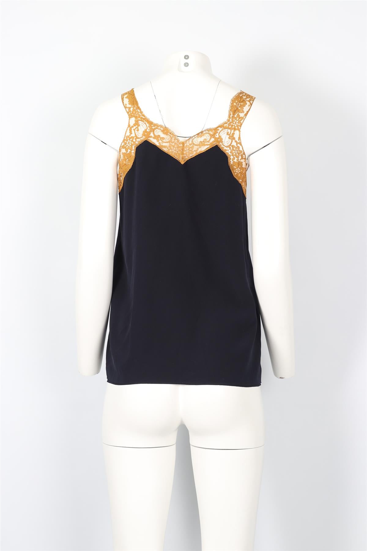 CHLOÉ NAVY LACE AND SILK TOP FR 36 UK 8