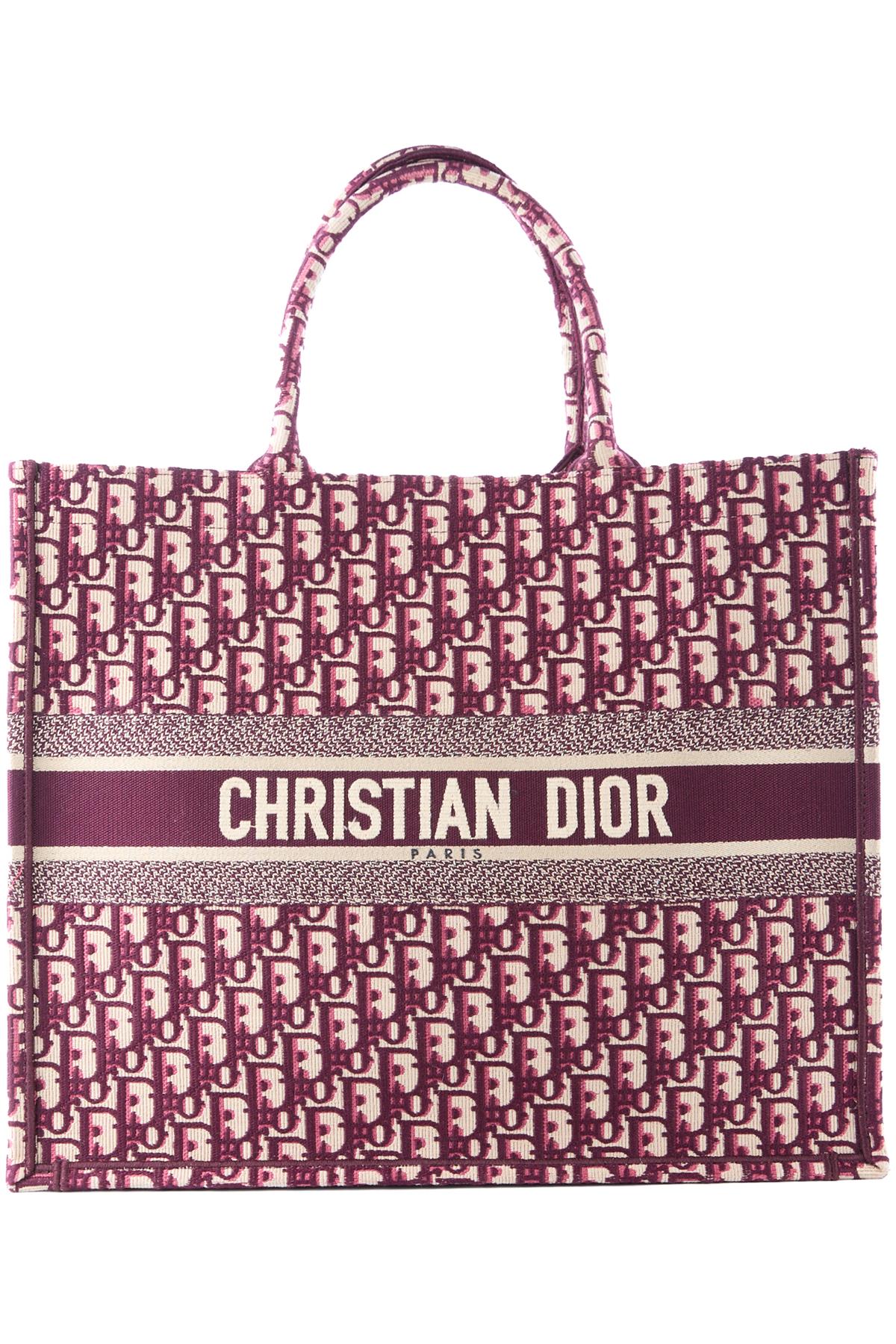 CHRISTIAN DIOR BURGUNDY BOOK LARGE OBLIQUE CANVAS TOTE BAG