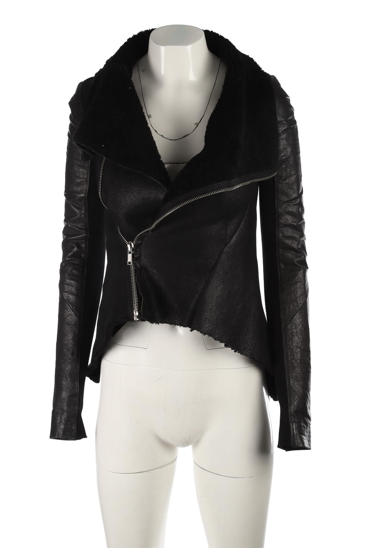 RICK OWENS BLACK SHEARLING JACKET IT 38 UK 6
