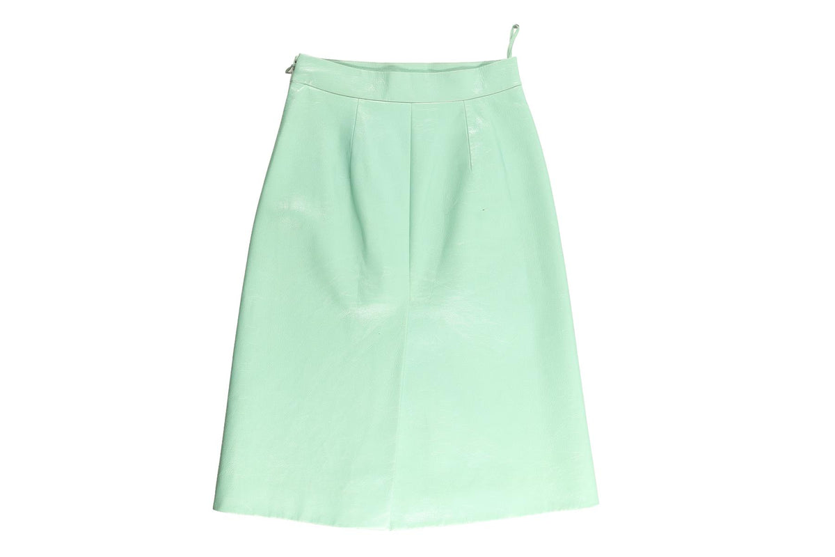PRADA GREEN LEATHER MIDI SKIRT IT 36 UK 4