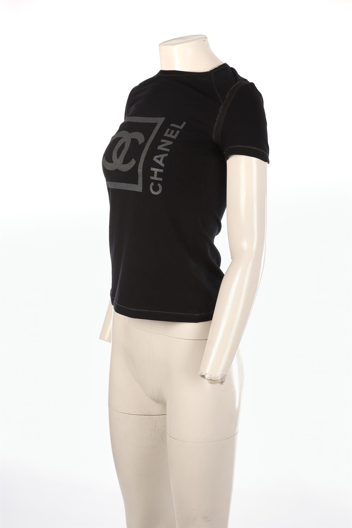 CHANEL BLACK 2007 COTTON T-SHIRT FR 40 UK 12