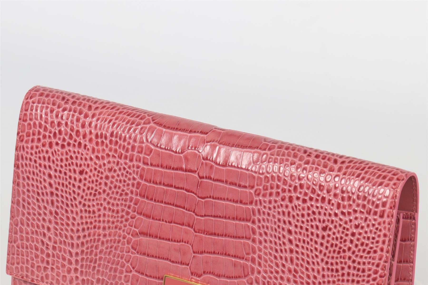 SMYTHSON OF BOND STREET PINK CROC EFFECT LEATHER TRAVEL WALLET