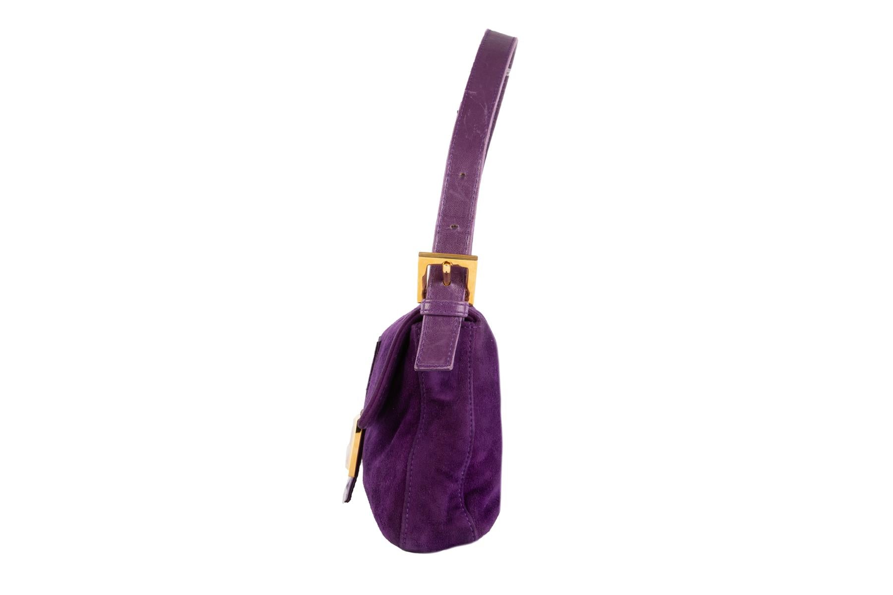 FENDI PURPLE BAGUETTE SUEDE SHOULDER BAG