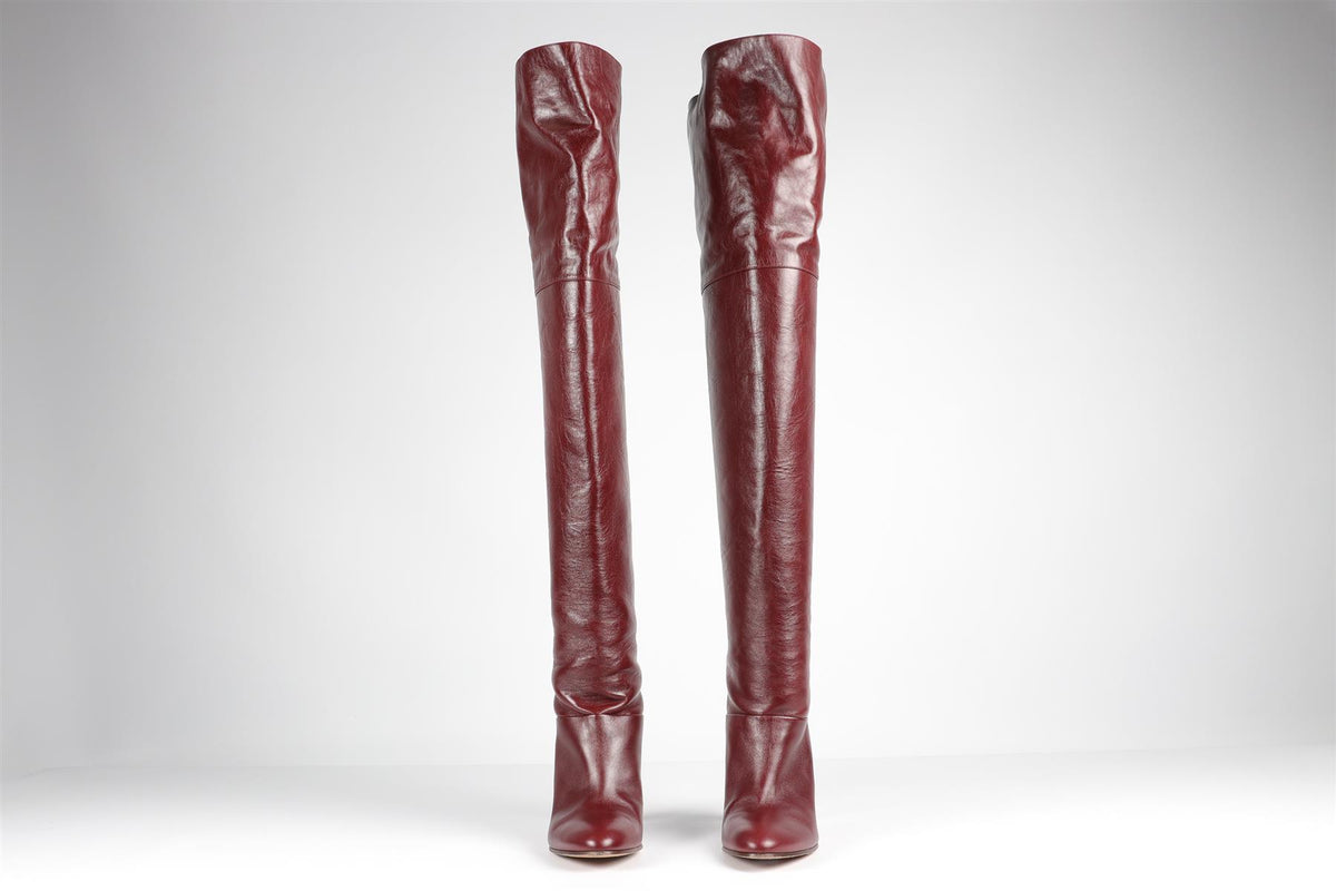 CHLOÉ BURGUNDY LEATHER OVER THE KNEE BOOTS EU 39 UK 6 US 9