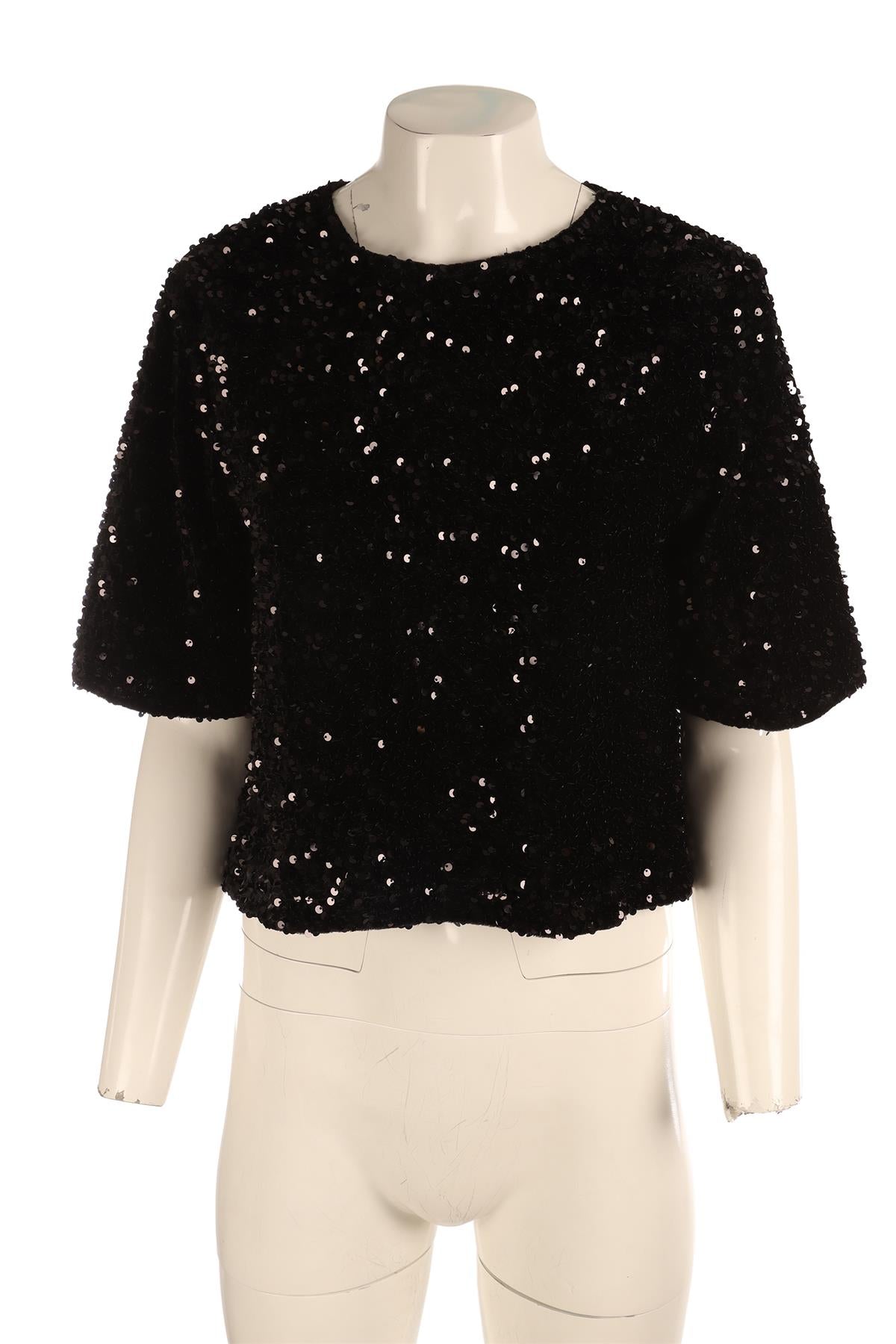 MAJE BLACK SEQUIN TOP FR 36 UK 8