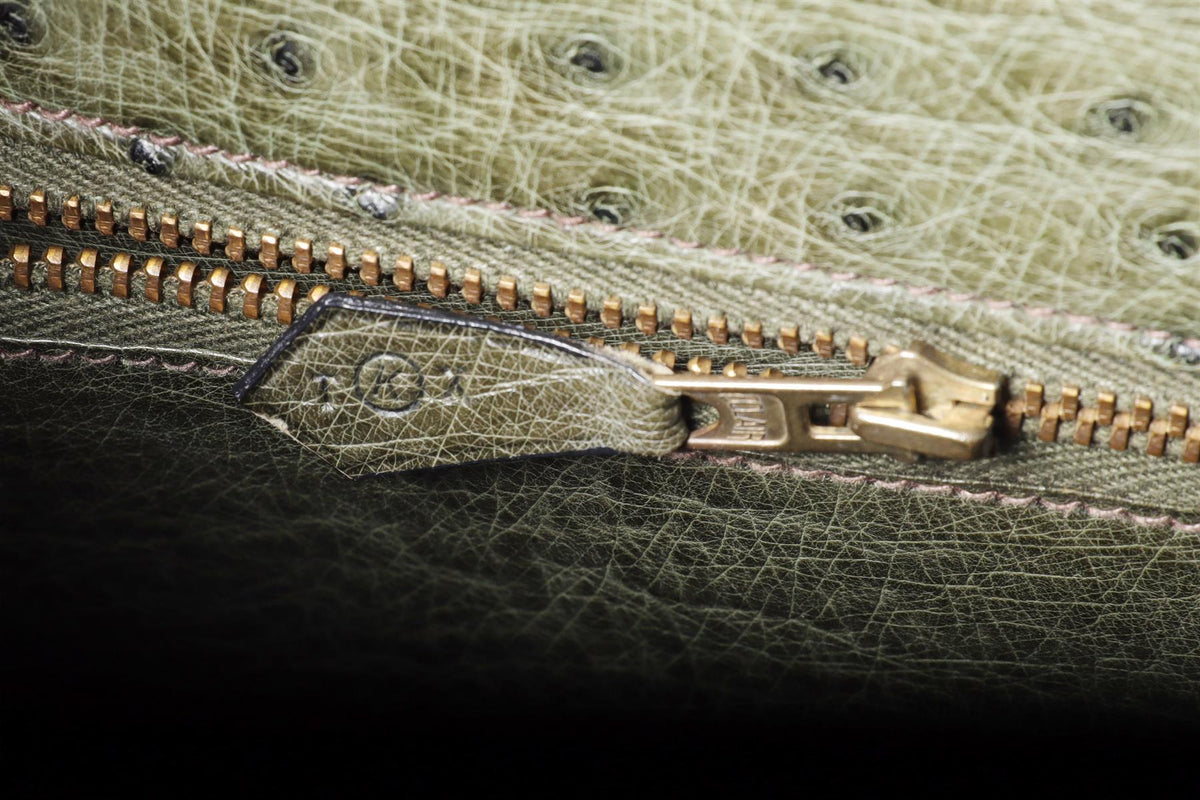 HERMÈS GREEN 1981 KELLY 32CM OSTRICH BAG IN VERT OLIVE
