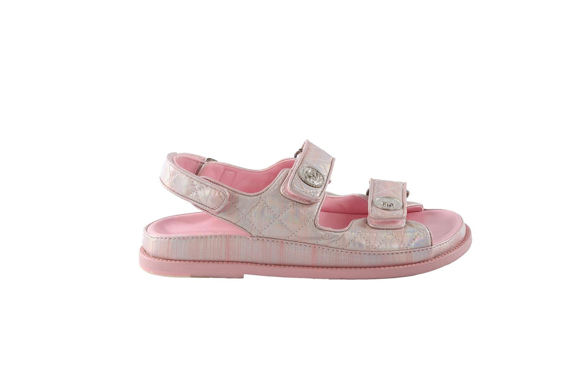 CHANEL PINK 2022 DAD QUILTED LEATHER SANDALS EU 38 UK 5 US 8