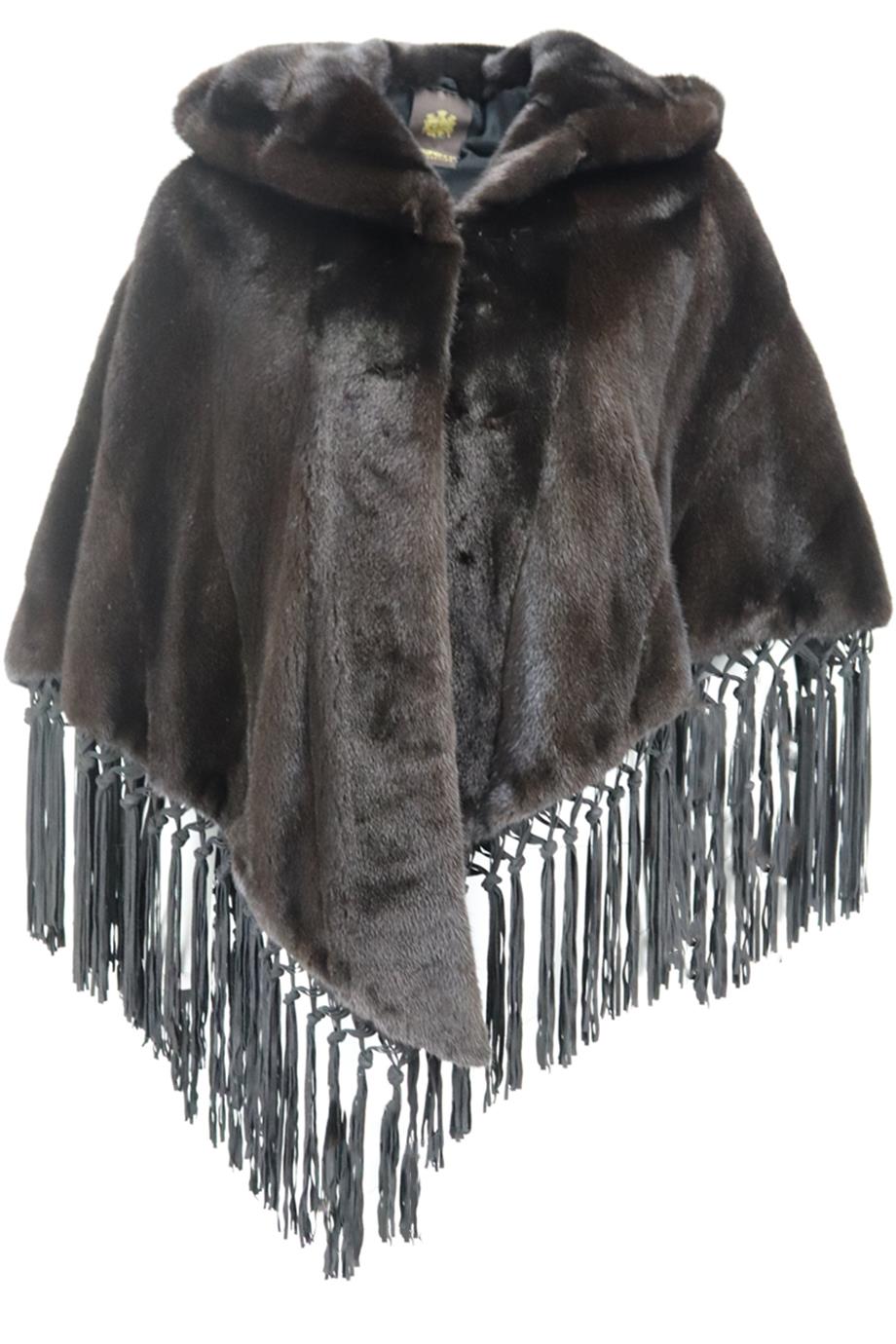 BRASCHI HOODED FRINGED MINK FUR PONCHO IT 50 UK 18