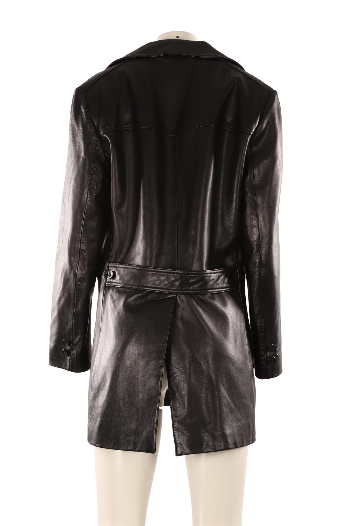 ALBERTA FERRETTI BLACK LEATHER COAT IT 44