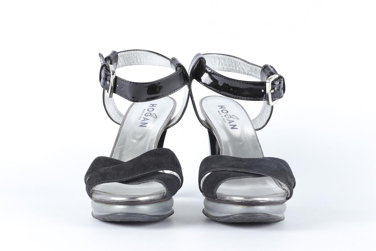 HOGAN BLACK PATENT LEATHER AND SUEDE SANDALS EU 37 UK 4 US 7