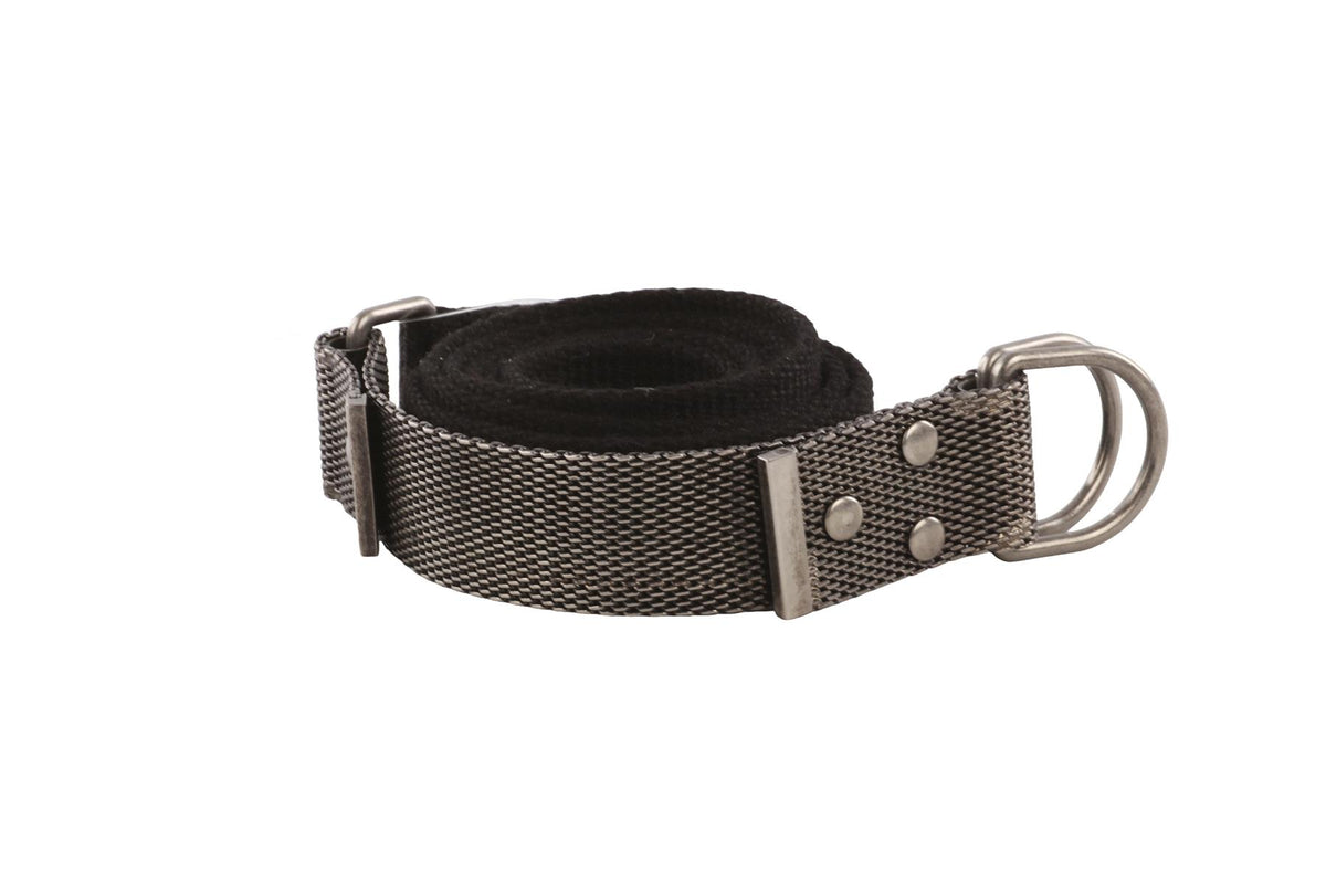 SAINT LAURENT BLACK METAL AND CANVAS BELT