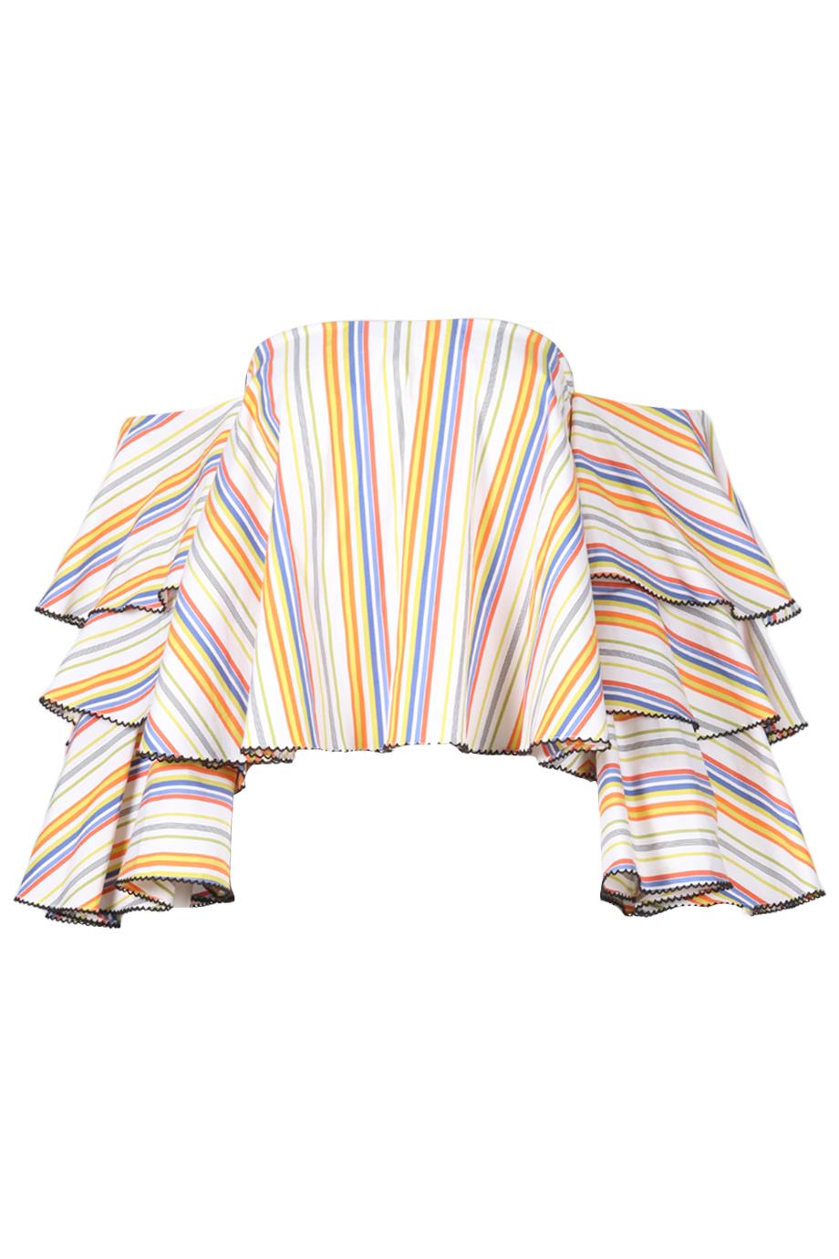 CAROLINE CONSTAS OFF THE SHOULDER STRIPED COTTON TOP XSMALL