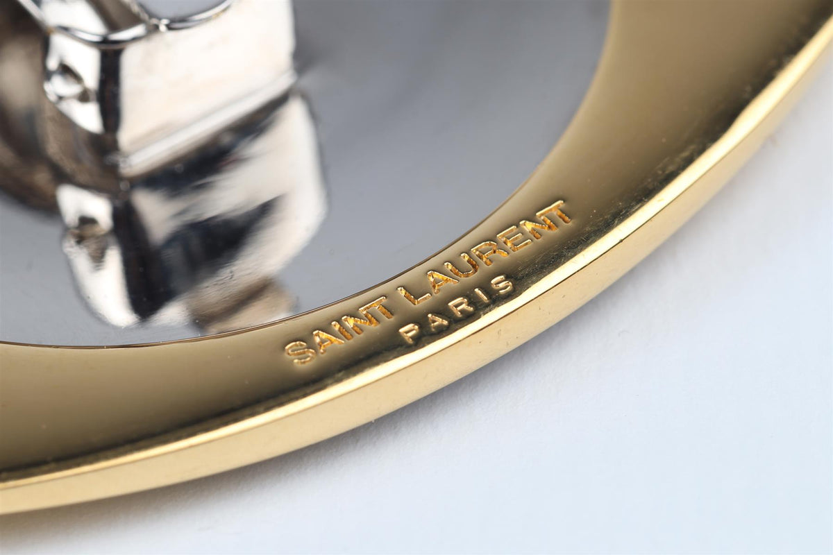 SAINT LAURENT GOLD SHIELD BRASS CLIP EARRINGS