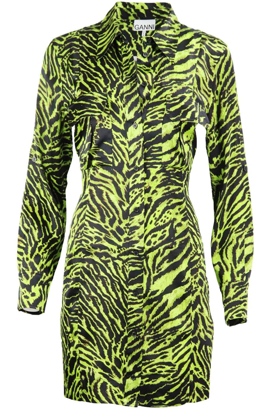 GANNI PRINTED SILK SATIN MINI DRESS DE 42 UK 16