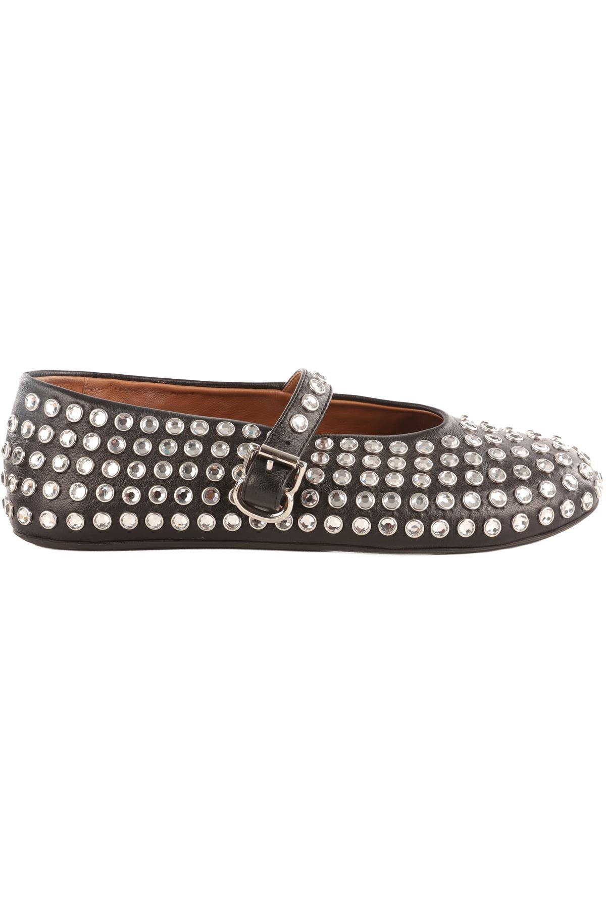 ALAÏA BLACK CRYSTAL AND LEATHER BALLET FLATS EU 38 UK 5 US 8