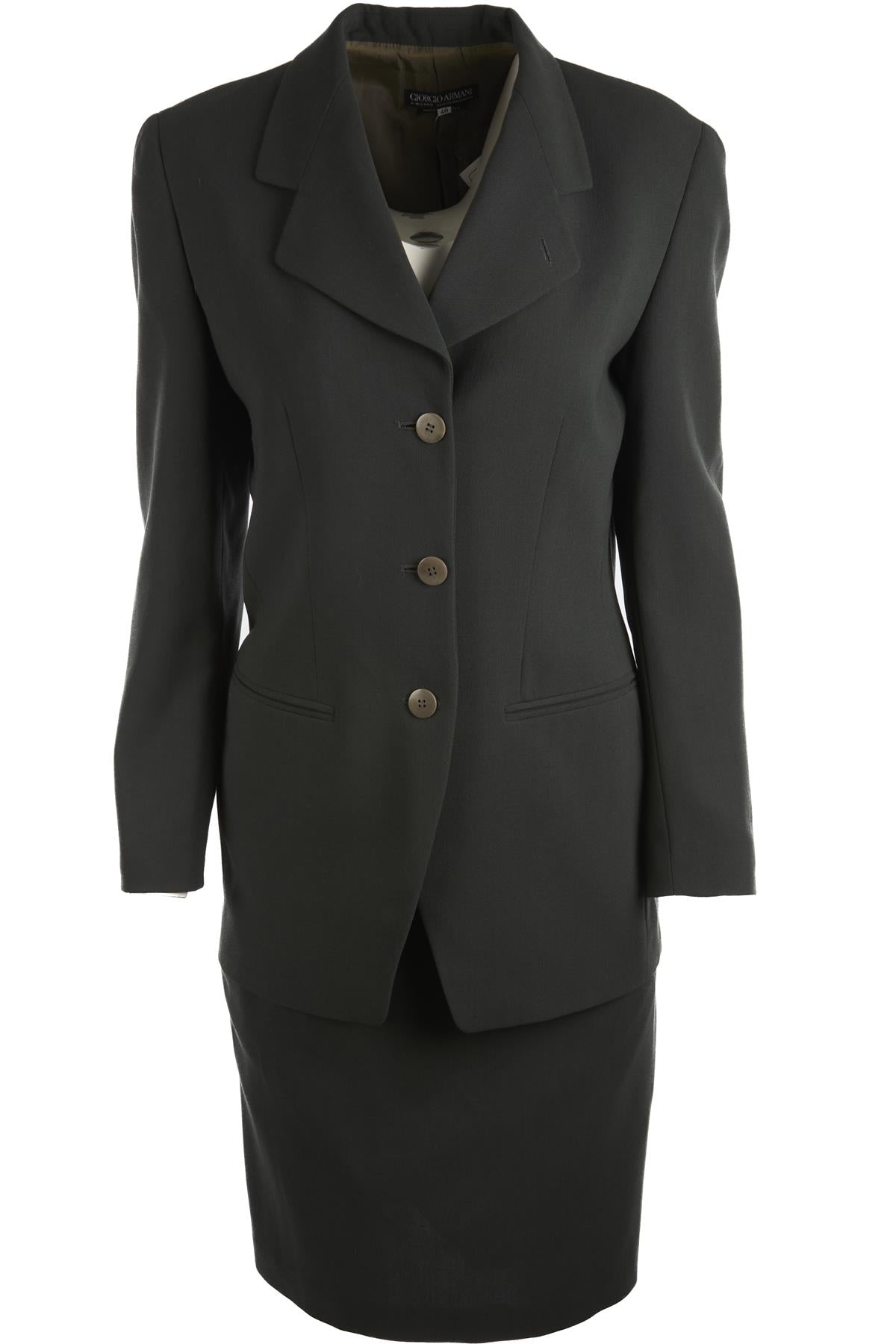 GIORGIO ARMANI GREEN VINTAGE WOOL SKIRT SUIT IT 40 UK 8