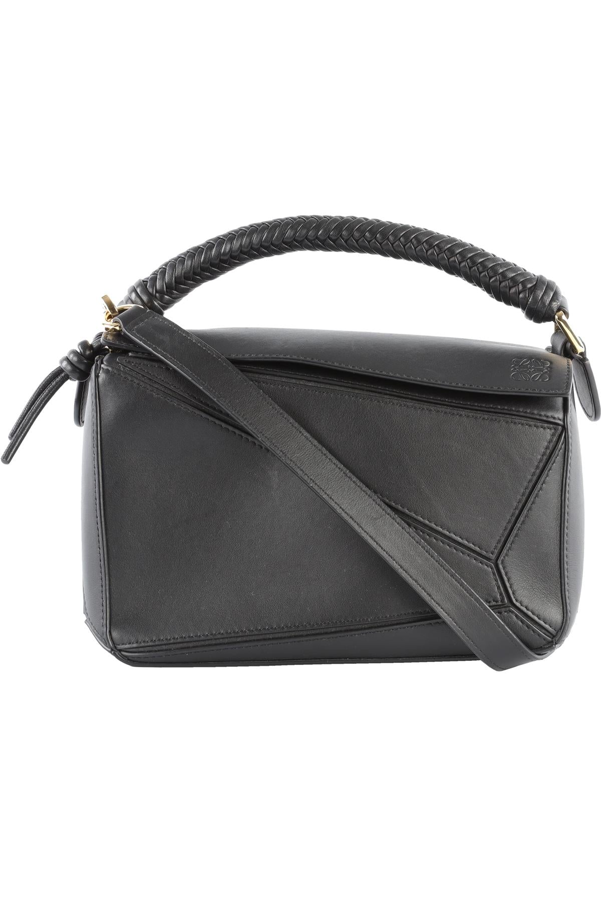 LOEWE BLACK PUZZLE SMALL LEATHER TOTE BAG