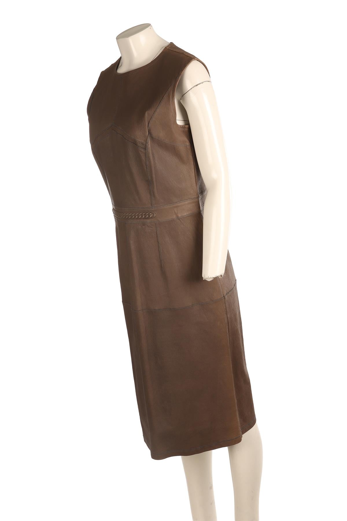 BOTTEGA VENETA BROWN LEATHER MIDI DRESS IT 46 UK 14