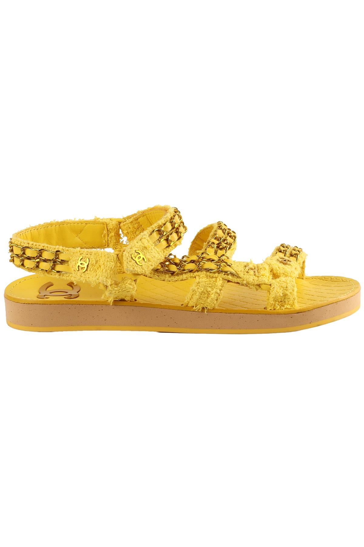 CHANEL YELLOW 2022 CC FABRIC SANDALS EU 38 UK 5 US 8