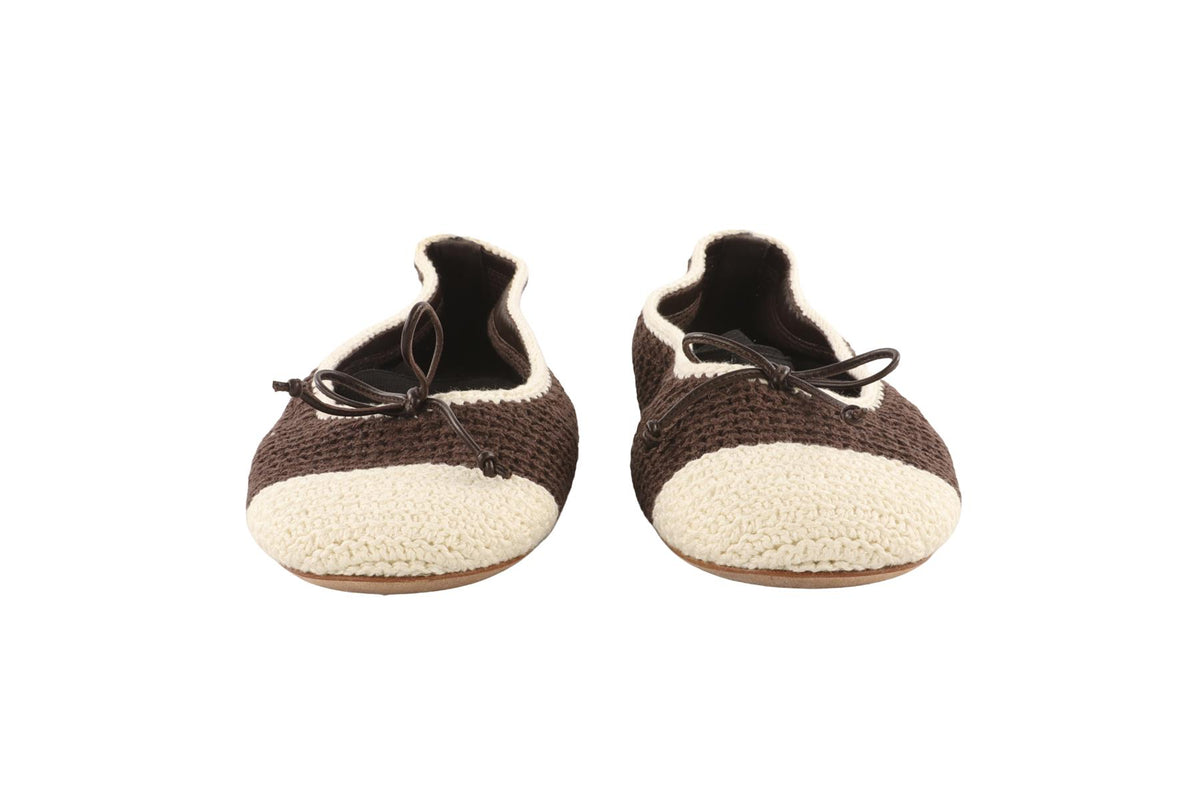 MIU MIU BROWN CROCHET BALLET FLATS EU 38.5 UK 5.5 US 8.5