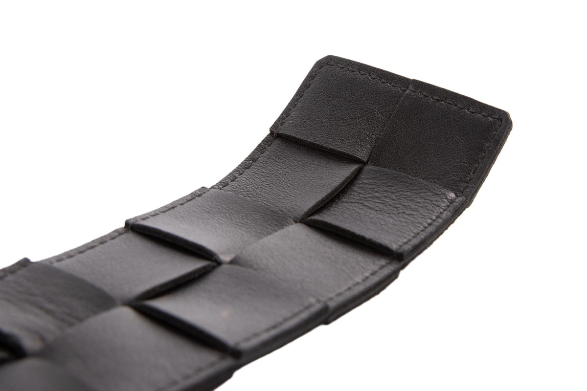 BOTTEGA VENETA BLACK INTRECCIATO LEATHER WAIST BELT 85CM