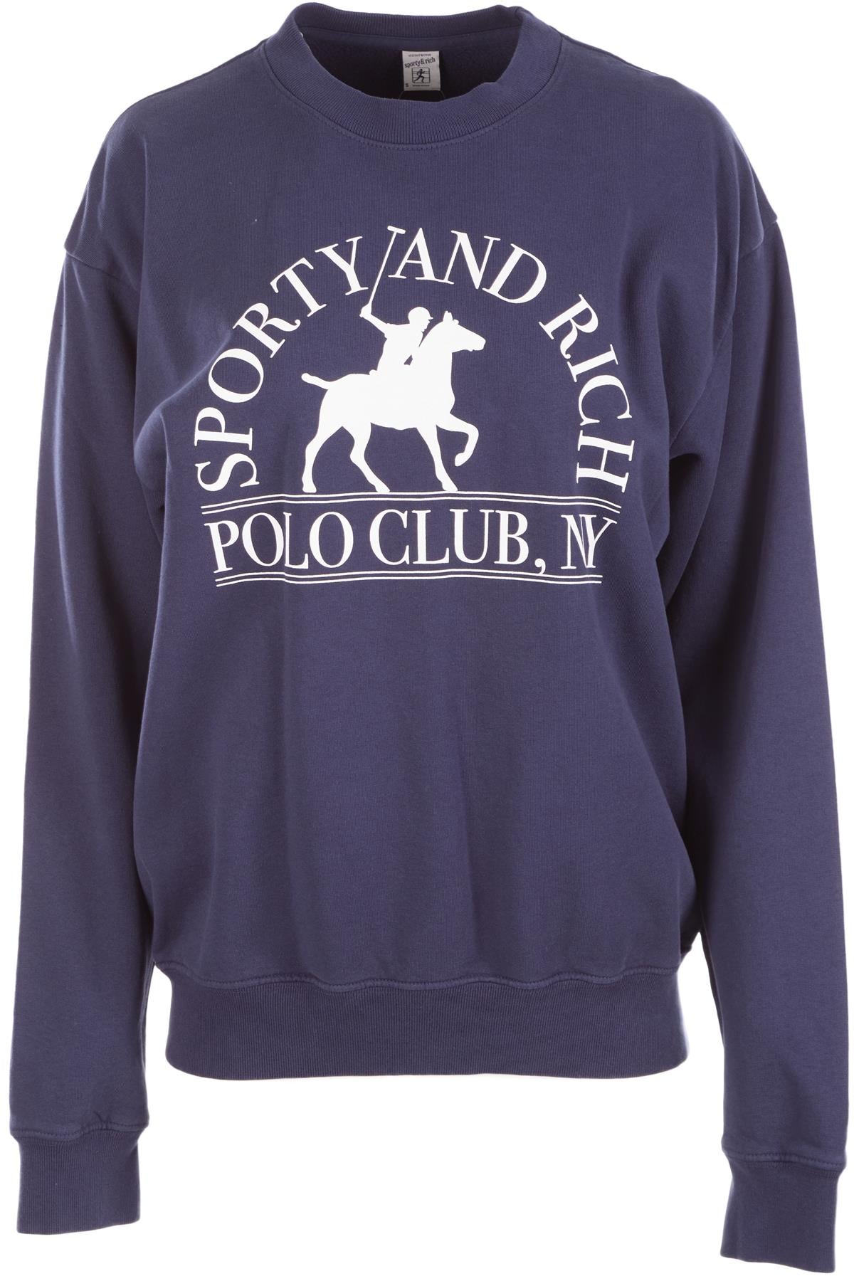 SPORTY & RICH NAVY COTTON SWEATSHIRT SMALL