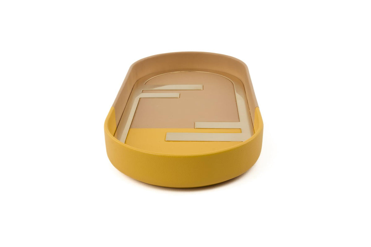 FENDI YELLOW O'LOCK OVAL LEATHER TRAY