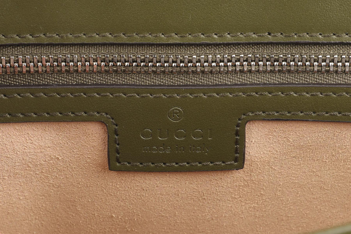 GUCCI GREEN ARIA MARMONT SMALL LEATHER SHOULDER BAG