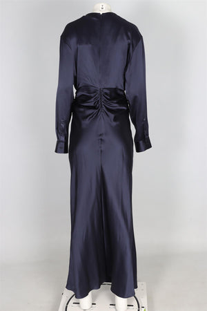 CHRISTOPHER ESBER NAVY SILK MAXI DRESS LARGE