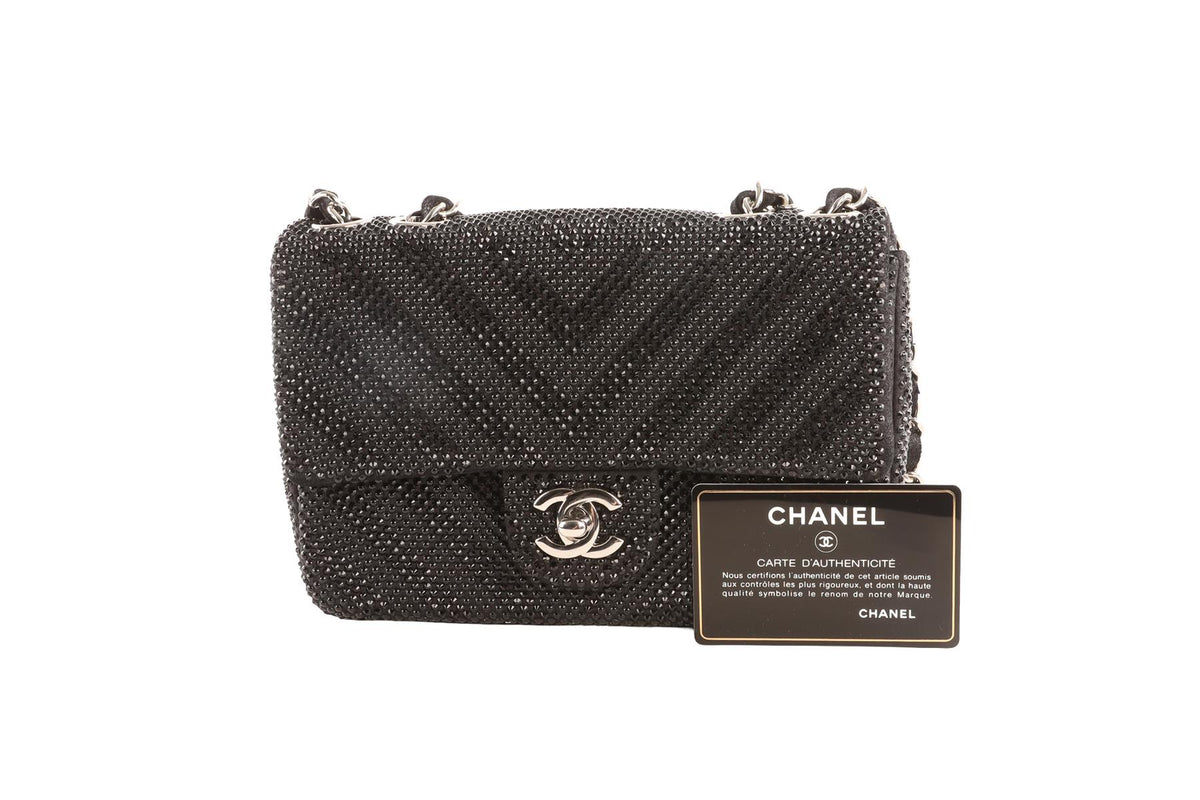 CHANEL BLACK 2017-2018 MINI FLAP CHEVRON STRASS SHOULDER BAG