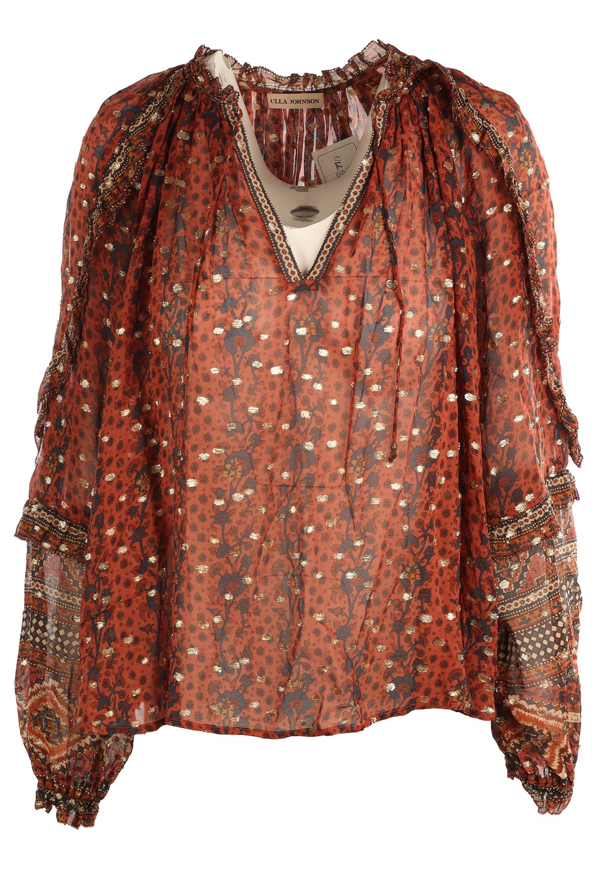 ULLA JOHNSON BROWN SILK TOP US 2 UK 6