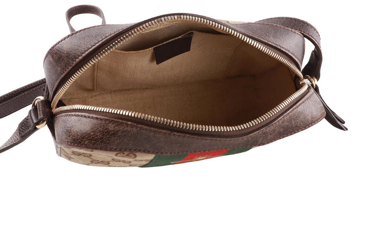 BROWN WEBBY BEE GG CANVAS SHOULDER BAG