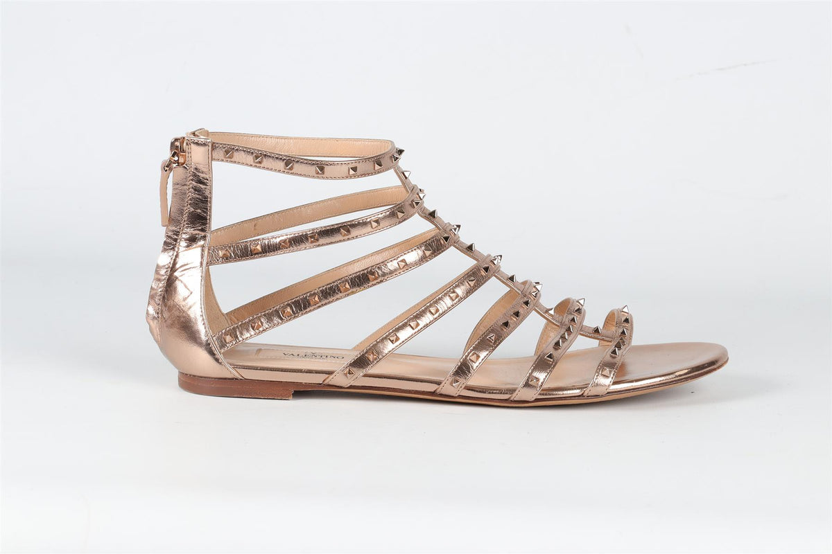 VALENTINO GARAVANI GOLD ROCKSTUD LEATHER SANDALS EU 39 UK 6 US 9