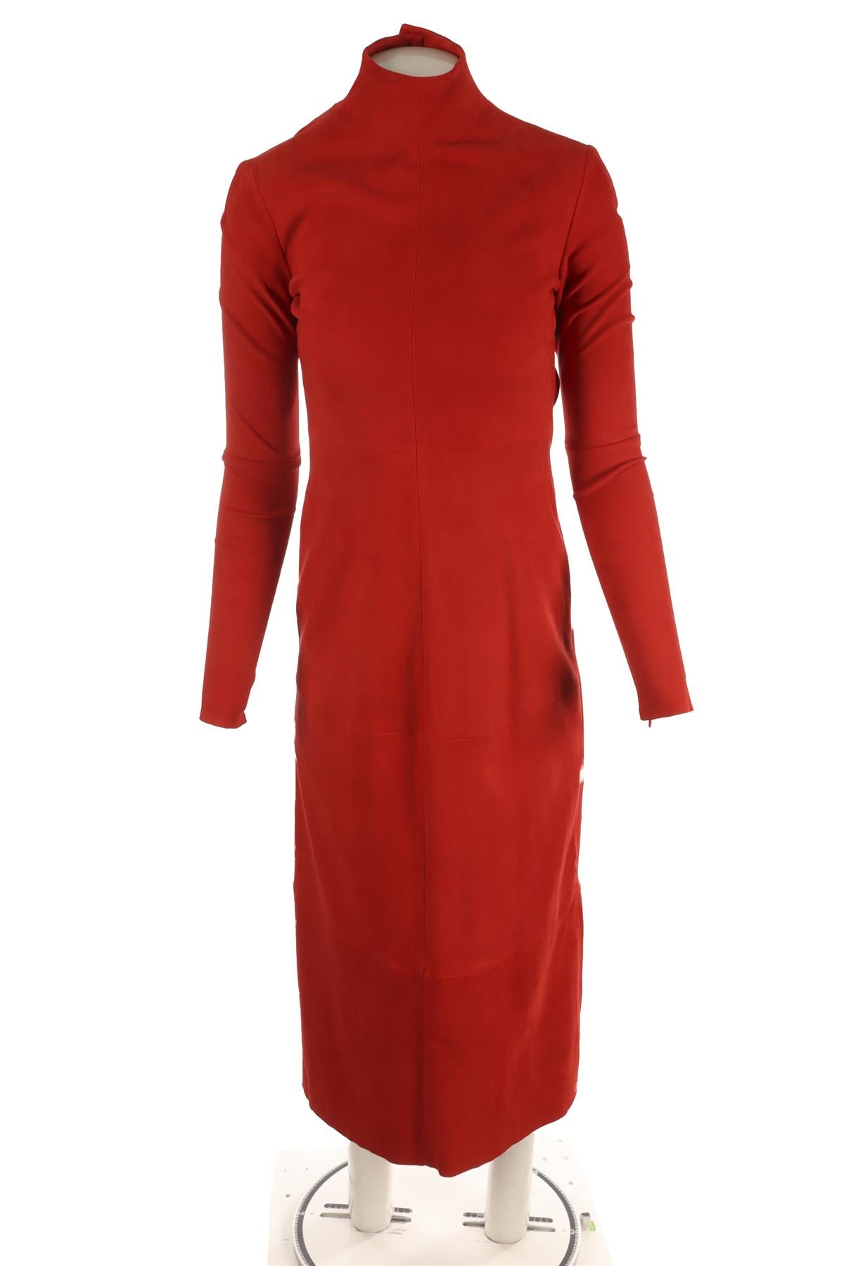 FERRAGAMO RED SUEDE MAXI DRESS IT 36 UK 4