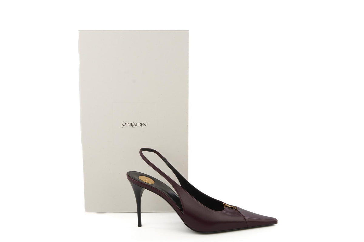 SAINT LAURENT MAROON LEATHER SLINGBACK PUMPS EU 39 UK 6 US 9