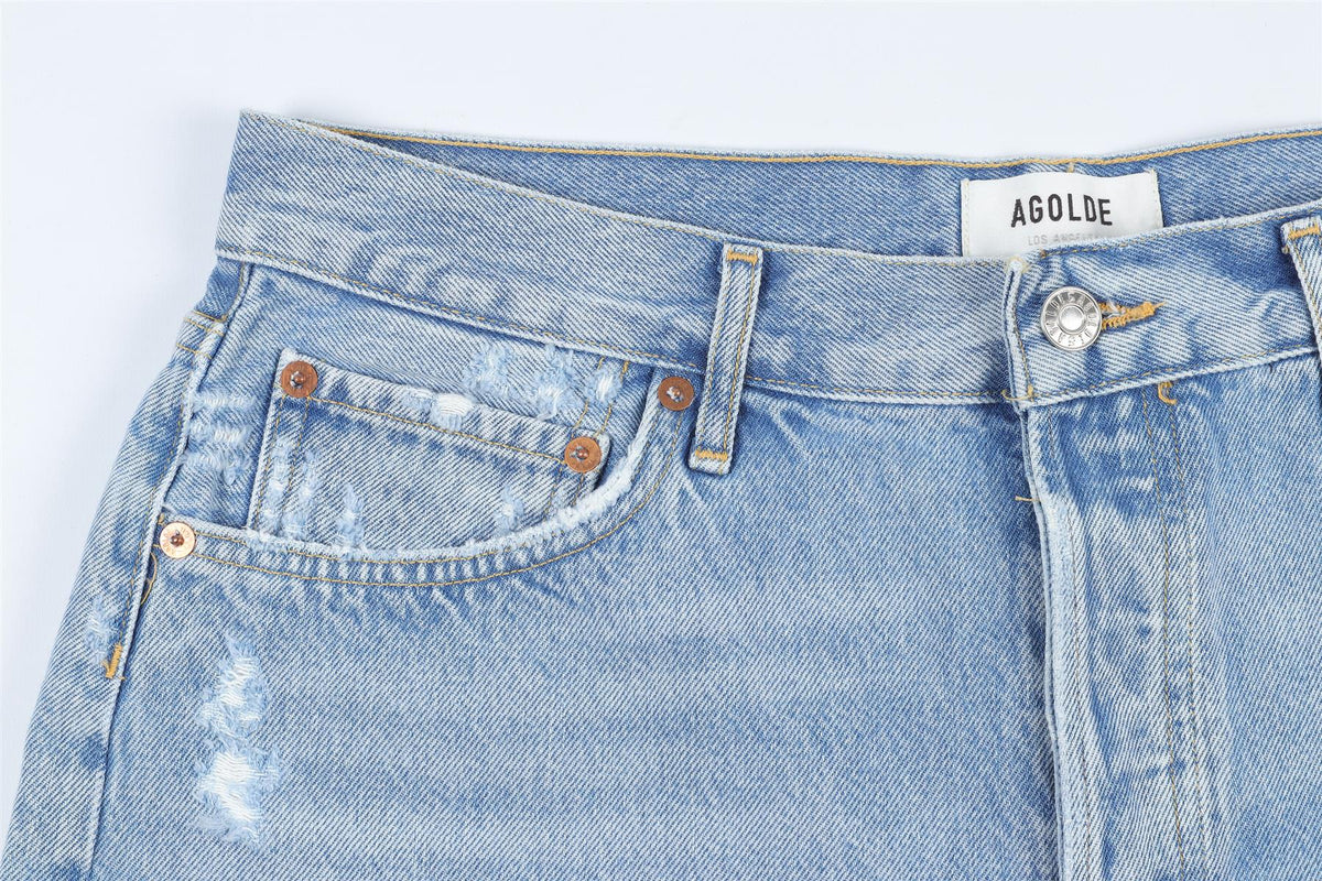AGOLDE BLUE HIGH RISE DENIM SHORTS W30 UK 12