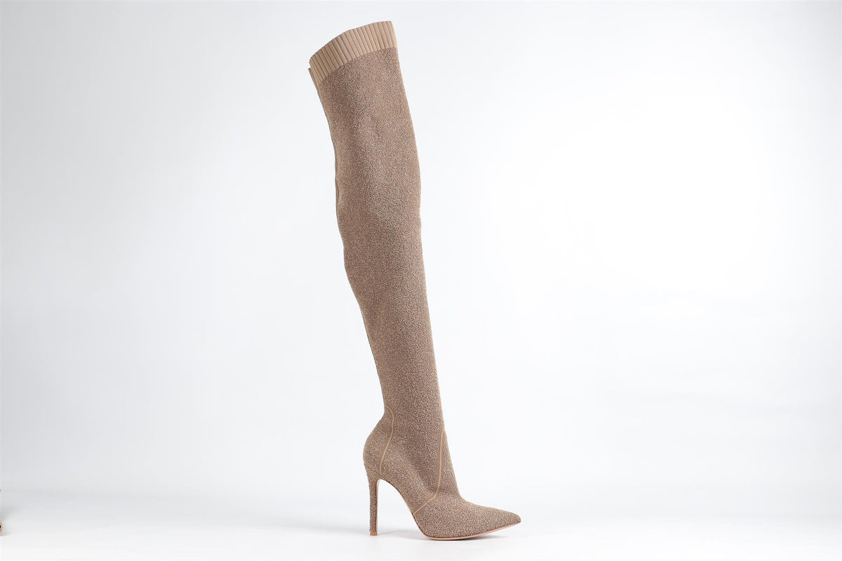 GIANVITO ROSSI BEIGE KNIT OVER THE KNEE BOOTS EU 39 UK 6 US 9