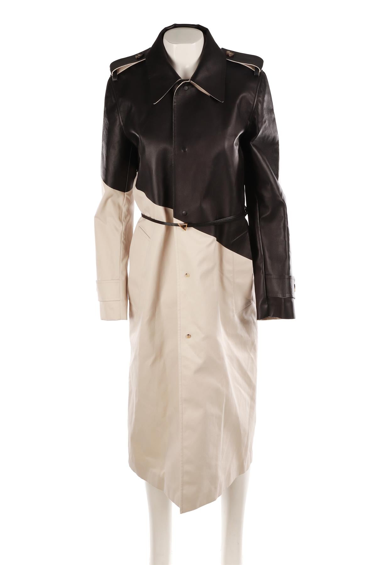 BOTTEGA VENETA BLACK CANVAS AND LEATHER COAT IT 40 UK 8