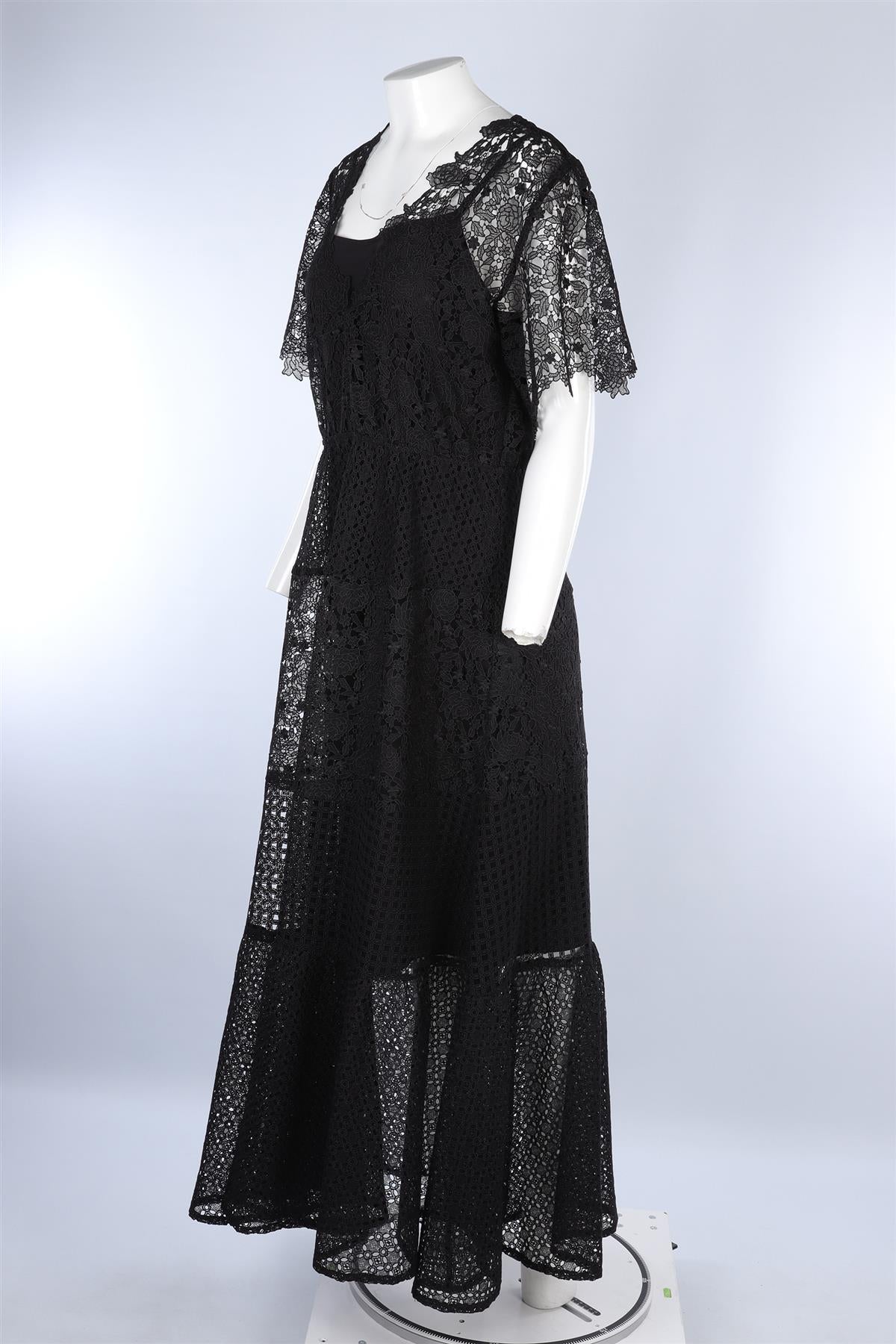 MAJE BLACK LACE MAXI DRESS UK 14