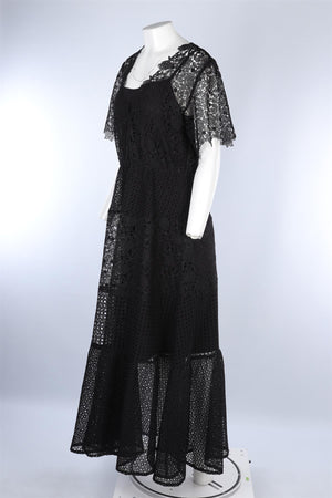 MAJE BLACK LACE MAXI DRESS UK 14