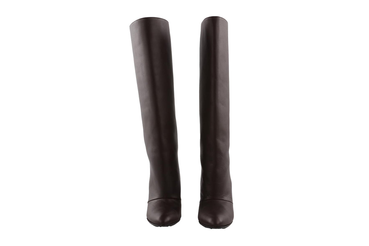 MANOLO BLAHNIK BROWN LEATHER KNEE HIGH BOOTS  EU 38.5 UK 5.5 US 8.5