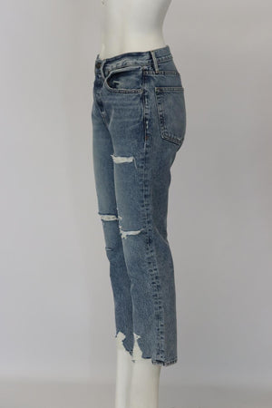 FRAME DISTRESSED HIGH RISE STRAIGHT LEG JEANS W27 UK 8/10